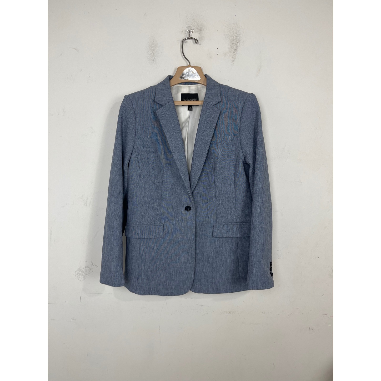 Banana Republic Long And Lean Blazer Blue Cotton Blend Single Button Jacket 12